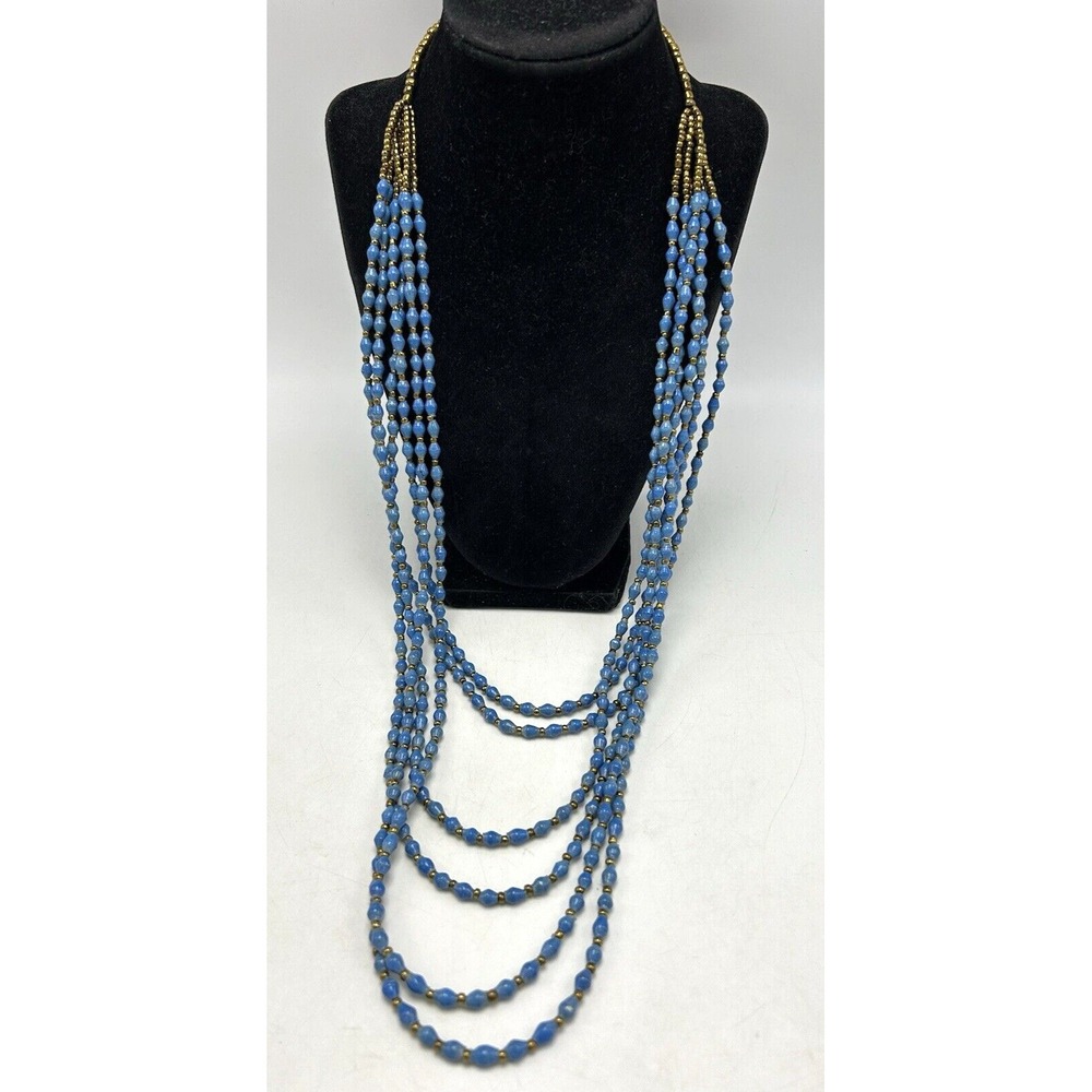 Statement Necklace Beaded Layered Blue Marked Office Career Professional Capsule